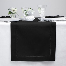 Solino Home Black Linen Table Runner 36 Inch – 100% Pure Linen Classic Hemstitch Table Runner 14 x 36 Inch – Machine Washable Dining Table Runner for Spring, Winter, Holiday Decor