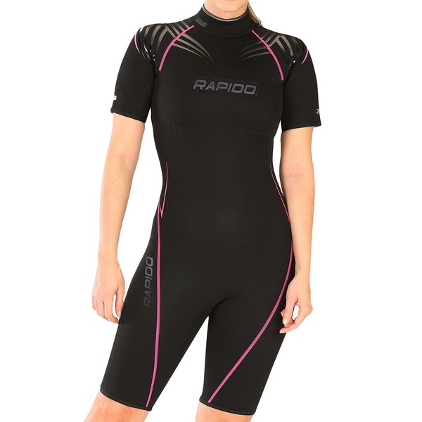 Rapido Boutique Collection Women's Equator Superior Flex Stretch Neoprene Wetsuit Shorty Scuba Snorkeling Surf Suit… (Black Pink, X-Small)