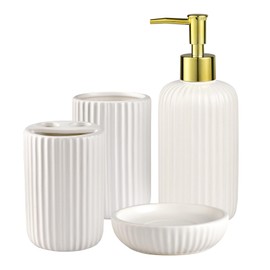 Bathroom Accessories Set, 4 Pcs White Bathroom Accessory Set, Soap Dispenser, Toothbrush Holder, Tumbler and Soap Bar Dish