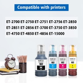 ASEKER 102 Ink 2 Black Compatible with Epson EcoTank ET-2750 ET-2756 ET-2850 ET-2851 ET-2856 ET-3700 ET-3750 ET-3850 ET-4500 ET-4700 ET-4750 ET-4850 ET-4850 50 ET-504856 ET-1500 Printer (BK*2)