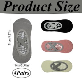 klahh 4 Pairs Non-Slip Yoga Socks Women's Yoga Socks Cotton Pilates Grip Breathable Cotton Crew Socks for Fitness, Ballet, Home Workout-One Size