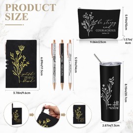 Funnymoom 6 Pcs Inspirational Religious Gift 20 oz Aesthetic Christian Tumbler Makeup Bag A6 Leather Journal Ballpoint Pens Christmas Gift Church Sunday School Gift for Women(Black)