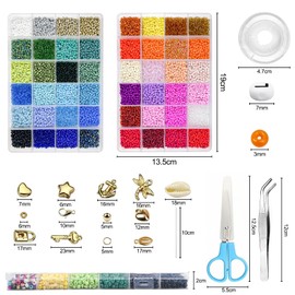 Magrimaxio 16000 Pieces 3 mm Beads for Bracelets, Letter Beads for Threading, Craft Beads, with Elastic Thread, Scissors and Storage Box, Bead Set for DIY Bracelet Making Kit