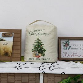 Merry Christmas Door Stop, Weighted Door Stopper with Rope Handle, Festive Christmas Tree Design for Indoor, Holiday Home & Office Decor, Christmas Gift