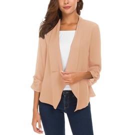 Urban CoCo Women's Ruched Sleeve Lightweight Thin Chiffon Blazer (XL, Lotus Pink)