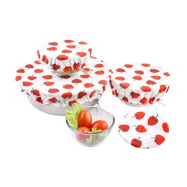Large US Size for Handmade Reusable Cotton Fabric Bowl Covers - Two Layers of Fabric (Set of 4, Strawberry-2)