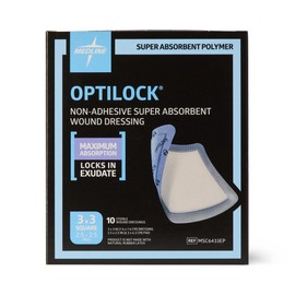 Medline OptiLock Non-Adhesive Super Absorbent Wound Dressings, 3" x 3" (Pack of 10)