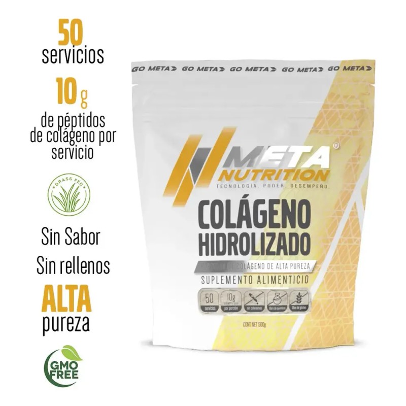 Colageno Hidrolizado Meta Nutrition 500 Gr, 50 Porciones Sin sabor