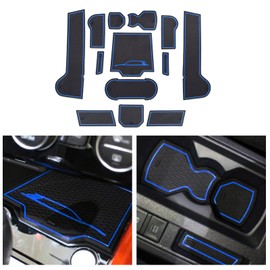 CDEFG Centre Console Rubber Mats Compatible with VW T-ROC T ROC 2018-2021 2022 Door Slot Non-Slip Non-Slip Mats Car Anti-Dust Cup Holder Rubber Mat Armrest Storage Accessories (Blue)