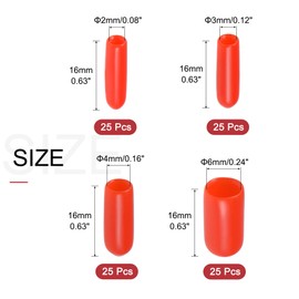 sourcing map 100pcs Round Rubber End Caps Protective Caps 2mm 3mm 4mm 6mm Red Vinyl Cover Screw Thread Protectors Assortment