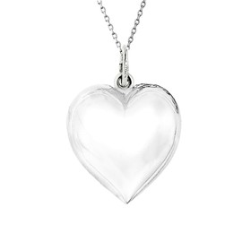Ritastephens Sterling Silver Shiny Medium Puffed Heart Polished Charm Pendant Rolo Chain Necklace 18 Inches