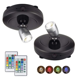 LUXSWAY Battery Operated LED Spot Lights Indoor,Wireless Accent Lights with Dimmable,12 Color Changing Puck Light with Remote,Closet Lights with Rotatable Light Head,Stick on Dartboard Lighting-Black
