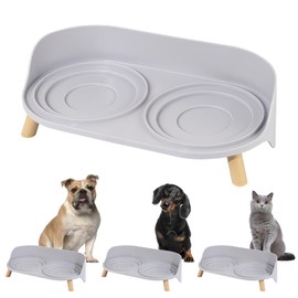 Raised Dog Feeder Bowl Stand - Elevated Dining Table for Small and Medium Dogs and Cats - Fits Food and Water Dish up to 6" Diameter - Grey (Bowls Not Included)