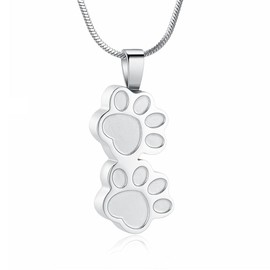 Urn Necklace for Ashes for Dog, Paw Print Cremation Jewelry for Ashes, Stainless Steel Urn Necklace for Pet Ashes Holder (B)