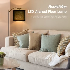 Floor Lamp for Living Room,LED Arched Floor Lamp,Tall Modern Standing Lamp with Black Linen Shade,E26 Socket, Footswitch,Montage Mid Century Floor Lamp for Bedrooms,Corner,Office (Black Shade)