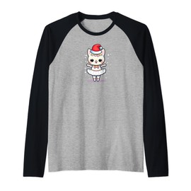 Cat With Santa Hat As Dancer Design Christmas Ballet Raglan Baseball Tee