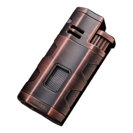 Triple Torch Lighter with Punch Square Powerful Fire Windproof Metal Butane Refillable Butane Lighters Men's Nice Gift (Butane Not Included)(Red Copper)