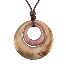 GelConnie - Collares largos de piel para mujer con colgantes de doble círculo, collar bohemio de piel café de gamuza, collar de estilo bohemio para mujer, Cuero sintético, Sin piedra preciosa