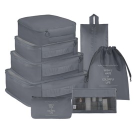 Vercord 8 Set Travel Packing Cubes Luggage Organizers Cubes for Suitacse With Toiletry Bag Grey