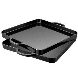 HSDT Square Serving Trays with Handles Melamine Black 12.5x12.5 Inch Spill Proof Kitchen Eating Trays Set of 2 for Cafeteria Cafe Food Appeizer Dessert Snack Dinner Lunch Breakfast,TR16-02
