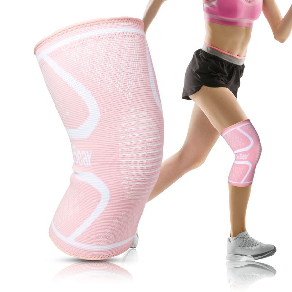 RiptGear Knee Compression Sleeve - Braces for Knee Pain - Compression for Arthritis, Meniscus Tear, Running, Walking - Support for Women and Men - Sleeves Weightlifting (Medium, Pink (1 Pack))
