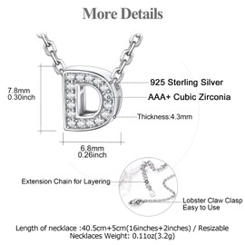 FOCALOOK Women's and Girls' S925 Silver Necklace Charm Chain Zirconia Stones Necklace from A to Z Letter Pendant 40.5 cm Necklace Shiny Necklace Fashion Jewellery for Birthday/Valentine's Day,