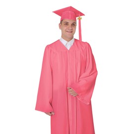 GraduationMall Matte Graduation Gown Cap Tassel Set 2021 for High School and Bachelor Pink 42(4'9"-4'11")