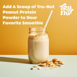 Tru-Nut Peanut Protein Powder – 2 Clean Ingredients (Roasted Peanuts & Pea Protein) – High Protein, No Sugar or Additives – Great Peanut Flavor for Smoothies, Shakes, Oatmeal & Baking, 24oz Jar