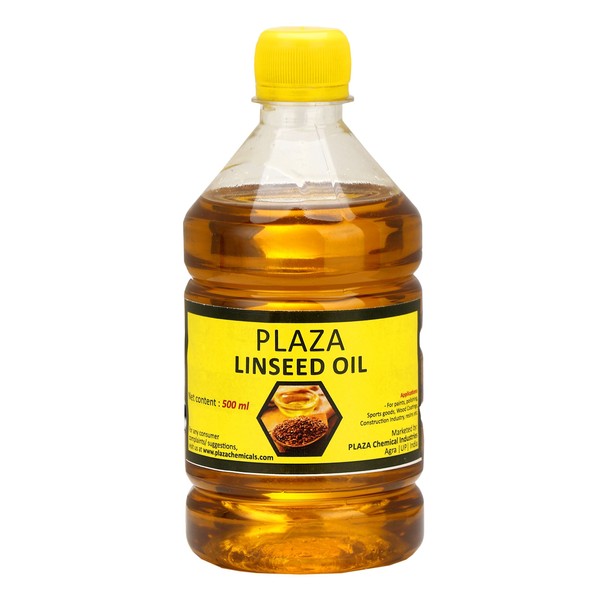 Linseed Oil Pure - 500 ml Pack (Bat Oil) by PLAZA Used for Wood Polishing and Wood Strength, Used for Cricket Bats, Used for Mixing in Paints for Enhanced Gloss, Good Massaging Oil.