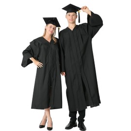 GraduationMall US Style Matte Graduation Gown Mortarboard Set for High School and Bachelor Black 57(6'0"-6'2")