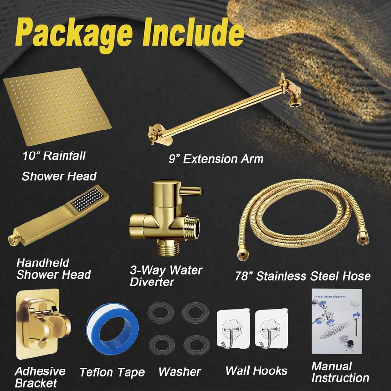 10'' Square Rain Shower Heads with Handheld, High Pressure Shower