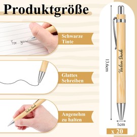 Tenare Pack of 20 Thank You Ballpoint Pens Gifts Wooden Ballpoint Pen with Engraving Thank You Colleagues Retractable Ballpoint Pen Farewell Thank You Pen Gift for Teachers Employees