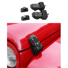 DSWSQ Locking Hood Latches with Keys Compatible with 2018-2025 Jeep Wrangler JK, 2pcs Anti-Theft Hood Engine Buckle Lock Catch Bonnet Fastener for Wrangler Exterior Accessories, Black