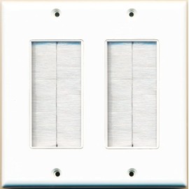 RiteAV - Dual Gang Wall Plate with Brush Bristles - White [Now Fits Larger Cables]