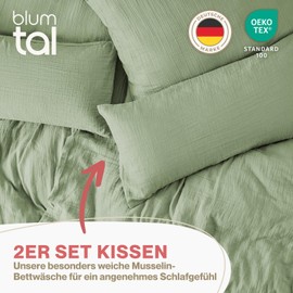 Blumtal Muslin Cushion Cover 80 x 80 cm Set of 2 – Oeko-Tex Certified Muslin Pillowcase 80 x 80 cm, 100% Cotton – Soft Cushion Set Washable at 40 °C – Breathable Summer Cushion Covers Summer Green