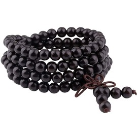 KYEYGWO 108 Natural Wood 6 mm / 8 mm Mala Beads Bracelet for Men and Women Meditation Prayer Wrap Bracelets Tibetan Buddhist Stretch Bracelets Necklace, NA