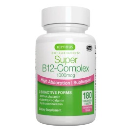 Super B12-complex 1000mcg Sublingual 180 Pastillas Igennus Sabor Fresa