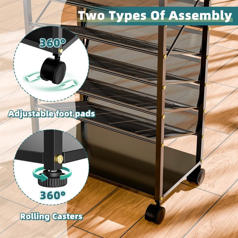 Ekisemio 15 Tier Rolling File Cart, Sturdy and Durable Desk