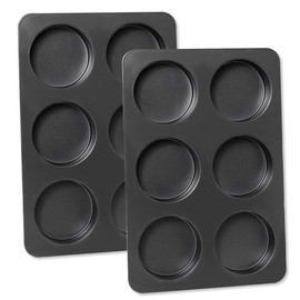 Elesinsoz 2 Pcs English Muffin Pans, 3.6 Inch Non-Stick 6 Cup Straight Side Cupcake Pan, Hamburger Bun Pan for Home/Kitchen Baking(Lid NOT Included)