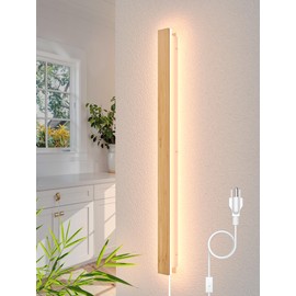 1 Pack Modern Plug in Long Wall Sconce 39.3‘’ LED Bamboo Wall Lights 31W Long Strip Indoor Wall Lamp 3000K with 6.5FT Plug in Cord and On/Off Switch on The Cord for Living Room Hallway Stairwell