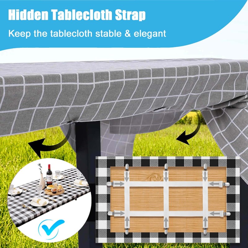 Table Cloth Clips Hidden Strap 5 Pack, Adjustable Elasticity Picnic