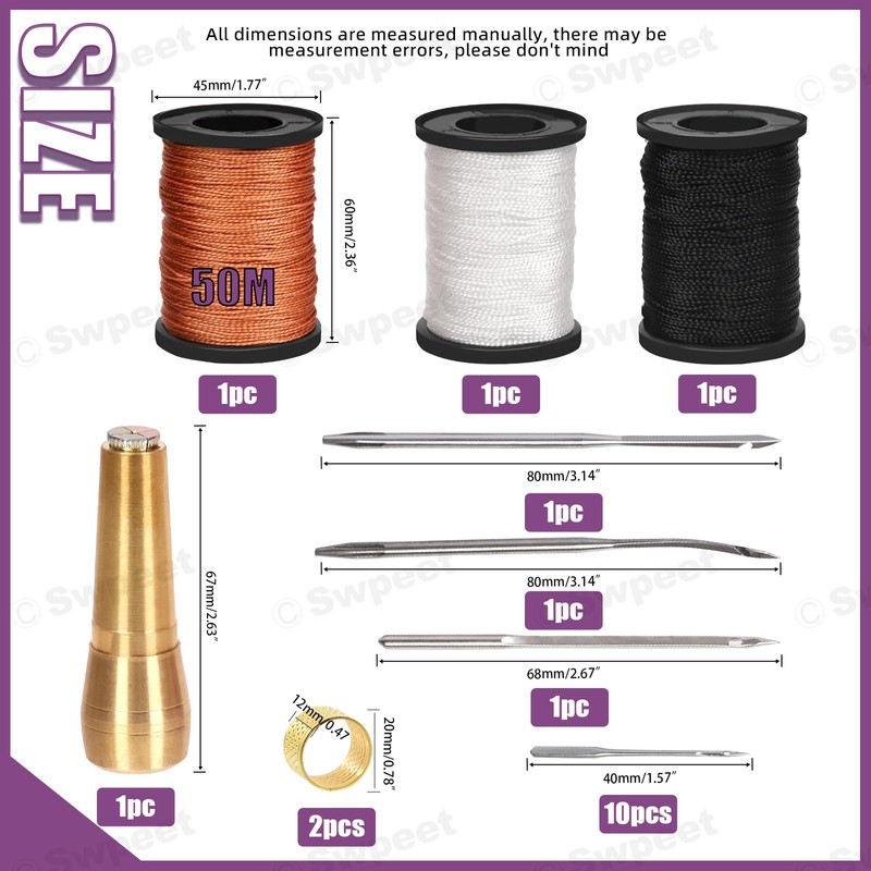 Swpeet 19 pieces portable canvas leather sewing awl needle kit