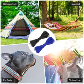 TIXIPEM 2 mm 66FT Reflective Guyline Camping Paracord [2PCS] - Guy Lines Ultralight Thin Cord Rope 3 Strands Paracord Use for Camping Tents & Tarps & Hiking - [Black, Sapphire Blue]