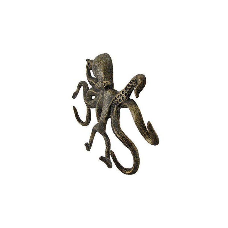 Zeckos Swimming Octopus Antique Bronze Finish Decorative Wall Hook