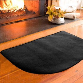 COOSOO Fireplace Hearth Rug, Flame-resistant Mat for Hearth Chimney,Non Slip Half Round 2-Layer Fiberglass Fire Resistent Fireplace Area Rug - Protects Floors from Sparks Embers Logs,Black(50x100cm)