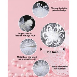 Fascinators for Women Kentucky Derby Hats,Tea Party Hat Headband Hair Clip for Wedding Cocktail, White, 1 Count (Pack of 1)