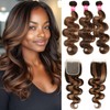 Beauhine Brown Highlight Body Wave 3 Bundles with 4x4 Closure