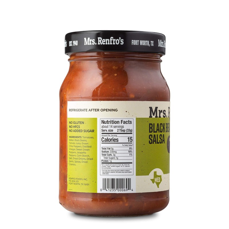 Mrs. Renfro’s Black Bean Salsa – Gluten Free (16-oz. jars,