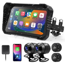 Motorcycle Carplay Support Wireless CarPlay & Android Auto, 6.25’’ Waterproof Touchscreen, Motorcycle Dash Cam Front and Rear with TPMS, GPS, WiFi, Loop Recording (Upgraded - with BSD Function)