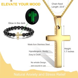 Breathing Anxiety Necklace for Men Cross Pendant Breathing Necklace for Anxiety Stress Relief Relaxation Mindfulness Meditation Men Women Anxiety Necklace Breathing with Inspirational Bible Verse (4:13 I CAN DO ALL THINGS, Gold)